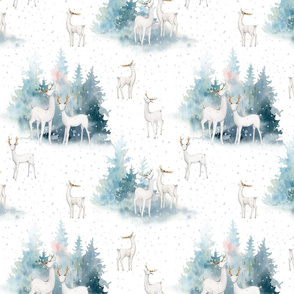 10" Winter Wonderland - Watercolor Hand drawn Animals in Forest