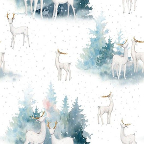 10" Winter Wonderland - Watercolor Hand drawn Animals in Forest