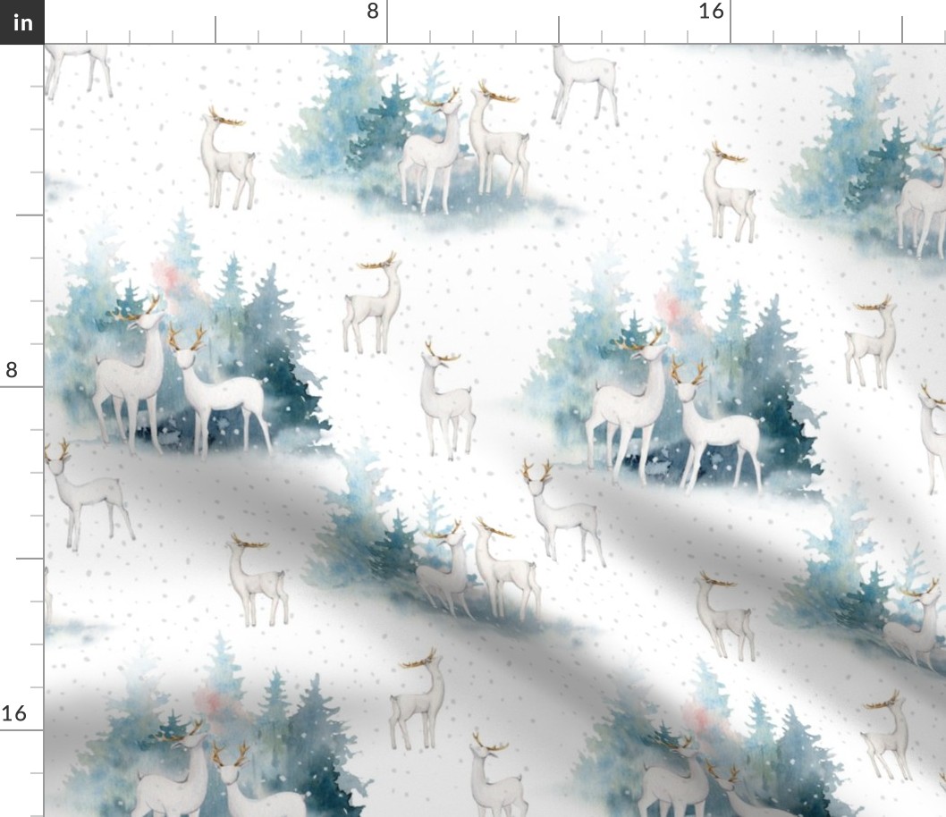 10" Winter Wonderland - Watercolor Hand drawn Animals in Forest