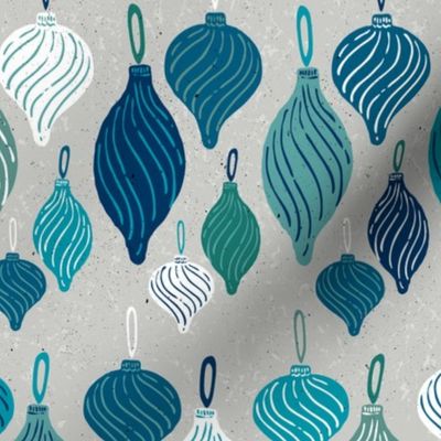  Vintage Textured Christmas Ornament Ogee Pattern in Blue, Turquoise, Aqua, White + Gray // Retro Holiday Glass Tree Ornaments