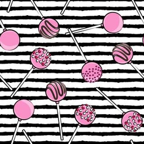 Cake pops - pink on black stripes