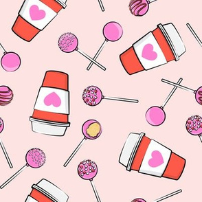 Cake Pops & Coffee - pink & red on pink