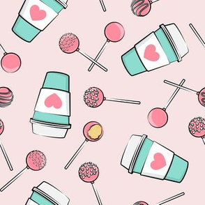 Cake Pops & Coffee - pink & teal on pink