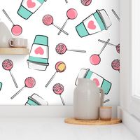 Cake Pops & Coffee - pink & teal on white