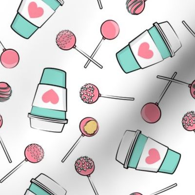 Cake Pops & Coffee - pink & teal on white