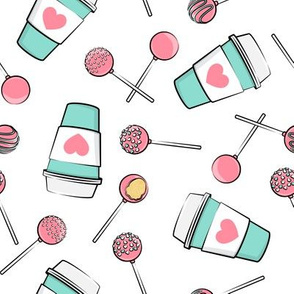 Cake Pops & Coffee - pink & teal on white