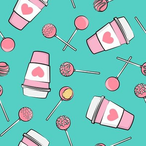 Cake Pops & Coffee - pink & teal on teal