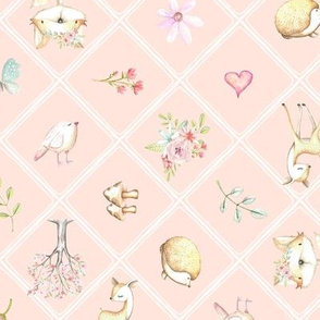 Everything Woodland (baby pink) – Deer Fox Hedgehog Bunny Flowers Tipi Birds Trees - MEDIUM  scale