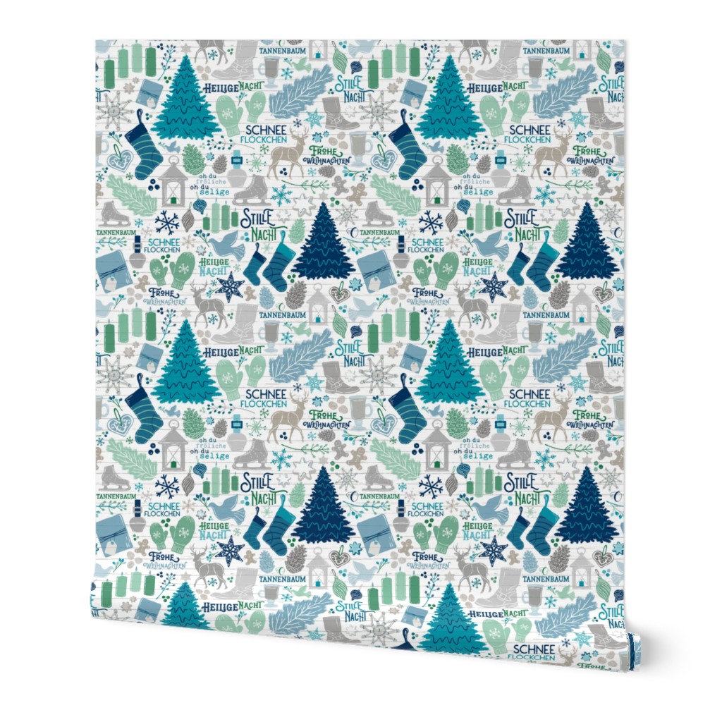 German Christmas Traditions in Turquoise, Navy, & Mint Green // © ZirkusDesign Frohe Weihnachten! // Christmas Trees, Carols, Greetings, Gluehwein, Mittens, Bells, Gingerbread, Lebkuchen, Ice Skates