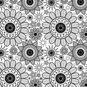 Black &  White Floral Mandala - Large Scale-01