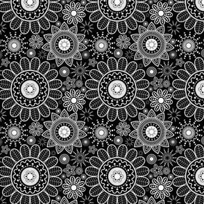 Black  & White Floral Mandala - Large Scale