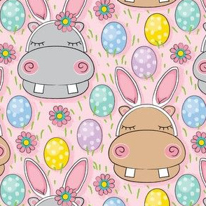 easter bunny hippos on pink