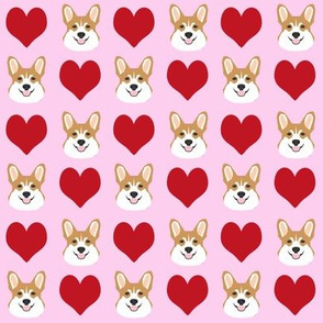 valentines corgi - cute dog fabric, valentines love fabric, dog fabric, corgi fabric, corgis fabric - pink and red