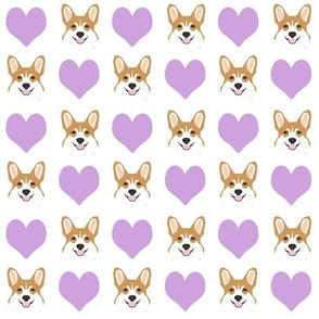 valentines corgi - cute dog fabric, valentines love fabric, dog fabric, corgi fabric, corgis fabric - white and lavender