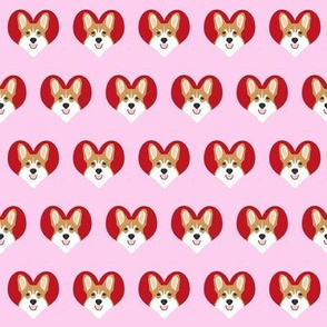 valentines corgi - cute dog fabric, valentines love fabric, dog fabric, corgi fabric, corgis fabric - pink and red