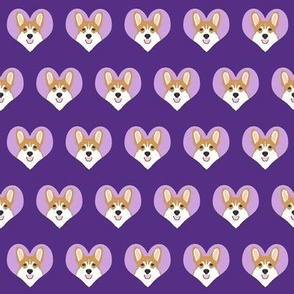 valentines corgi - cute dog fabric, valentines love fabric, dog fabric, corgi fabric, corgis fabric - purple