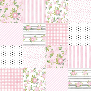 pink floral cheater quilt - cheater quilt, patchwork, girls, florals