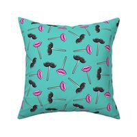 Mustache & lips kisses lollipops - valentines candy suckers - teal