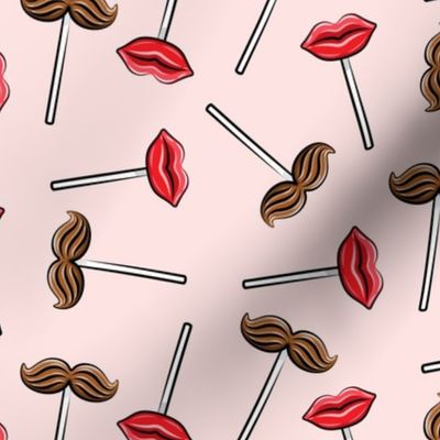 Mustache & lips kisses lollipops - valentines candy suckers - pink