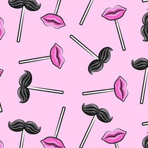 Mustache & lips kisses lollipops - valentines candy suckers - pink 2