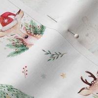 Watercolor new year holidays forest  cute animals: baby deer, raccoon and bear 