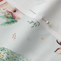 Watercolor new year holidays forest  cute animals: baby deer, raccoon and bear 