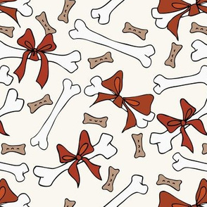 Dog Bones with Bows - Cinnamon, Olde Red, H White