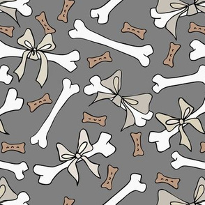 Dog Bones with Bows - Neutral, Grey