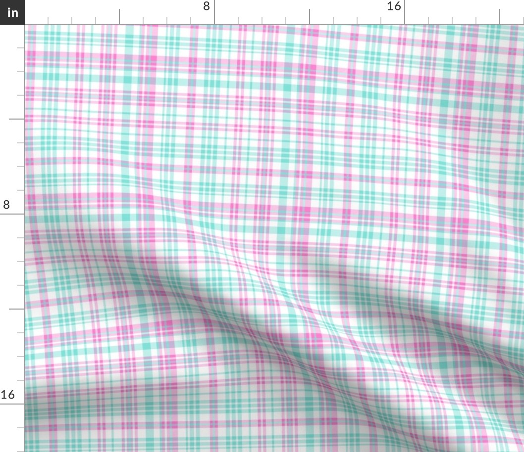 valentines plaid fabric, valentines day fabric, sweet pastel plaid, pink plaid, purple plaid, girls plaid, girls buffalo check, plaid pattern - candy mint and bubblegum