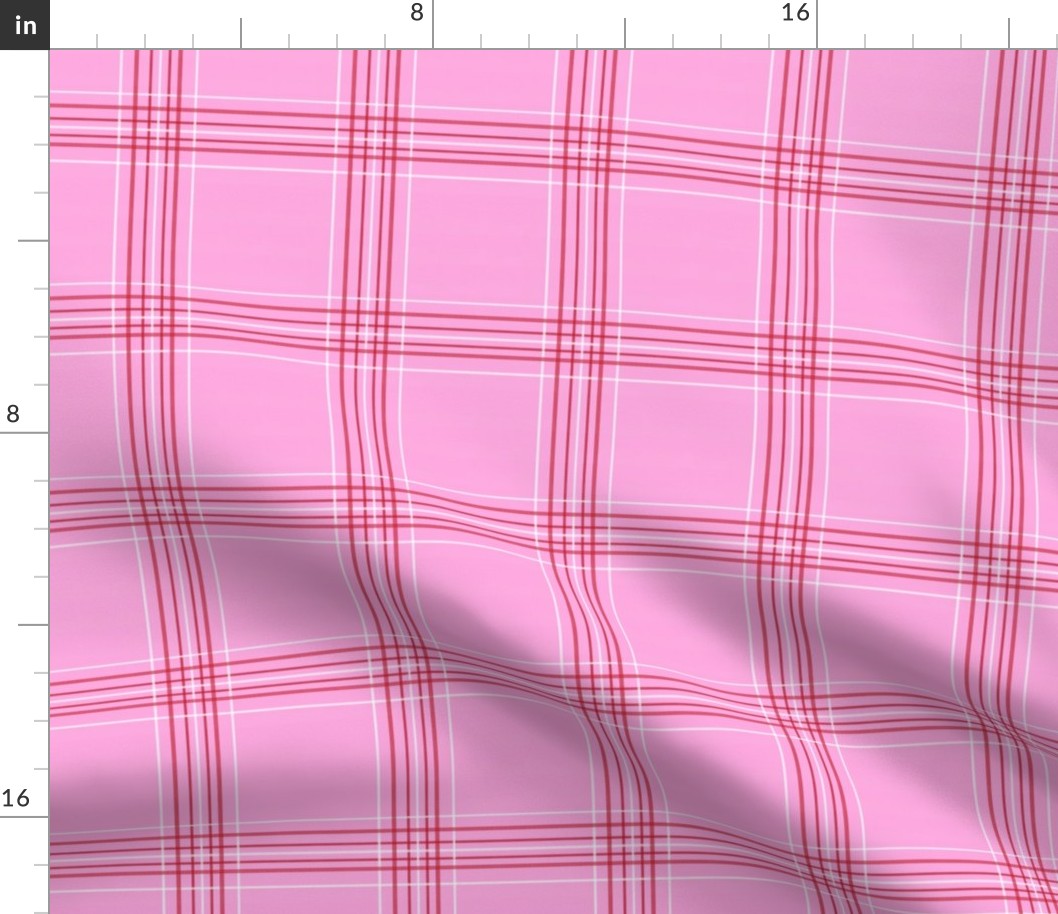valentines plaid fabric, valentines day fabric, sweet pastel plaid, pink plaid, purple plaid, girls plaid, girls buffalo check, plaid pattern - bubblegum and cherry red