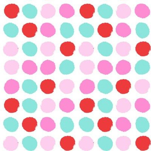 lipstick dots fabric - valentines day, valentines fabric, valentines dots, pink dots fabric, dot, dot fabric - cherry red, candy mint and pink