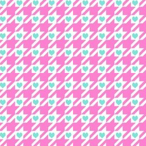 houndstooth and hearts fabric - valentines day fabric, valentines fabric, cute valentines fabric, pink fabric - bubblegum and candy mint