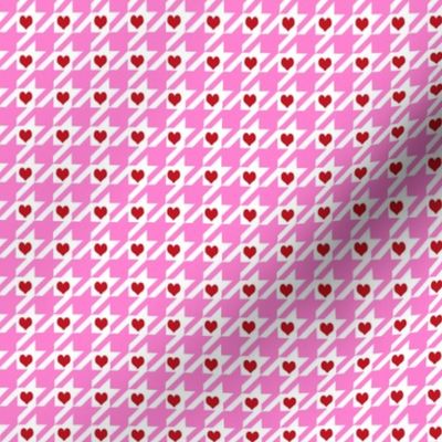 houndstooth and hearts fabric - valentines day fabric, valentines fabric, cute valentines fabric, pink fabric - bubblegum and cherry