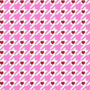 houndstooth and hearts fabric - valentines day fabric, valentines fabric, cute valentines fabric, pink fabric - bubblegum and cherry