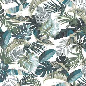 Rainforest Floral - White/Blue