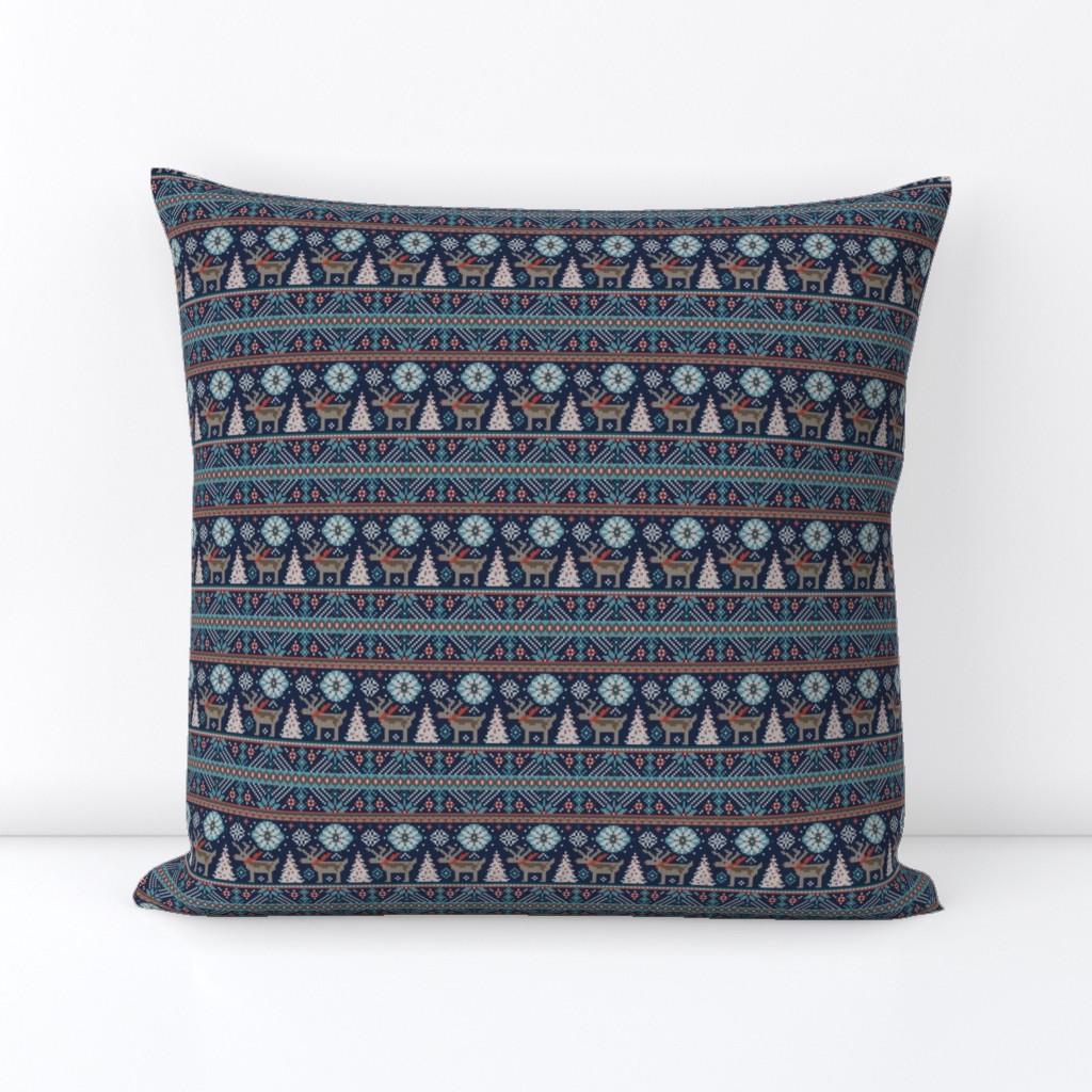 Festive Fair Isle - Navy Blue Small Scale