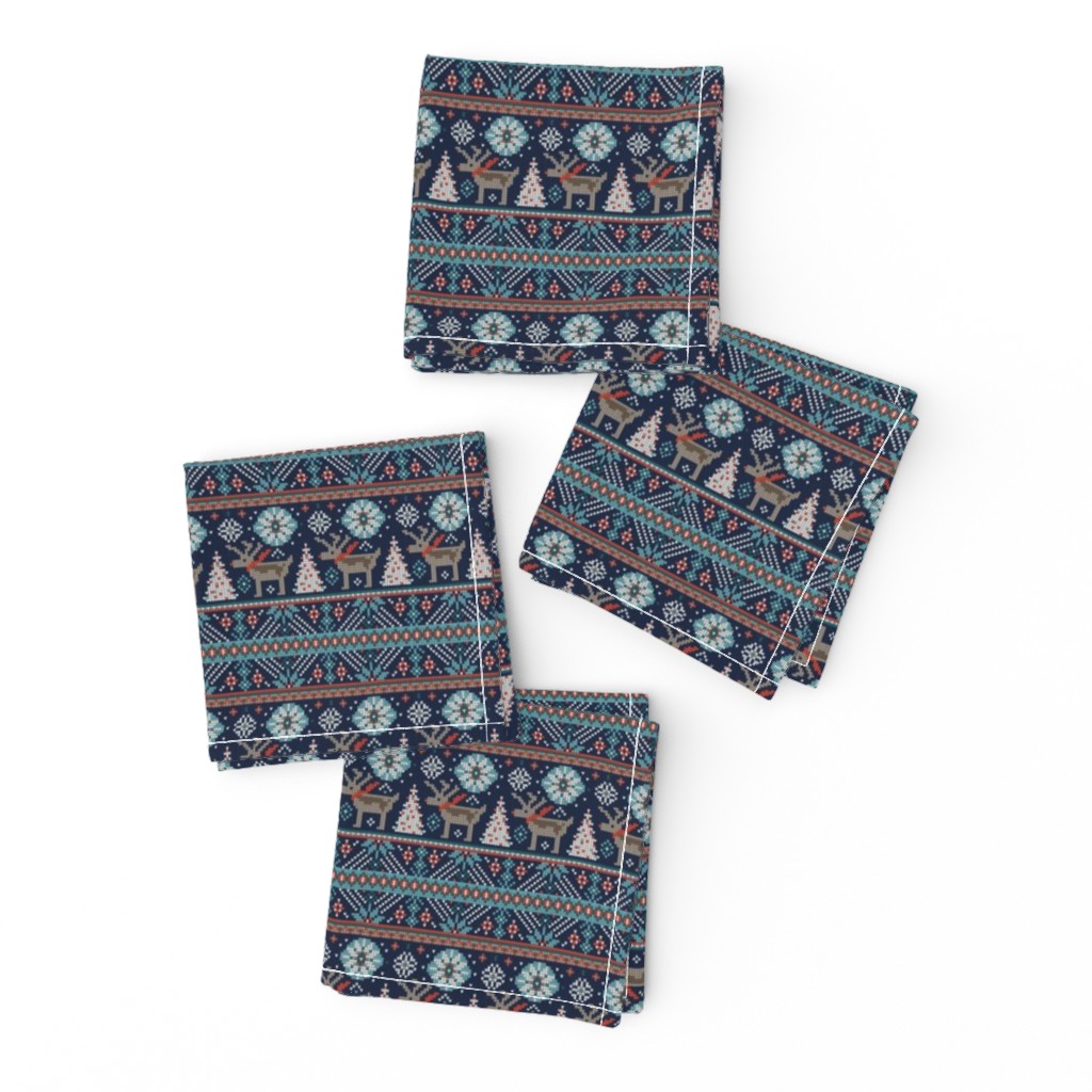 Festive Fair Isle - Navy Blue Small Scale