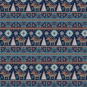 Festive Fair Isle - Navy Blue Small Scale