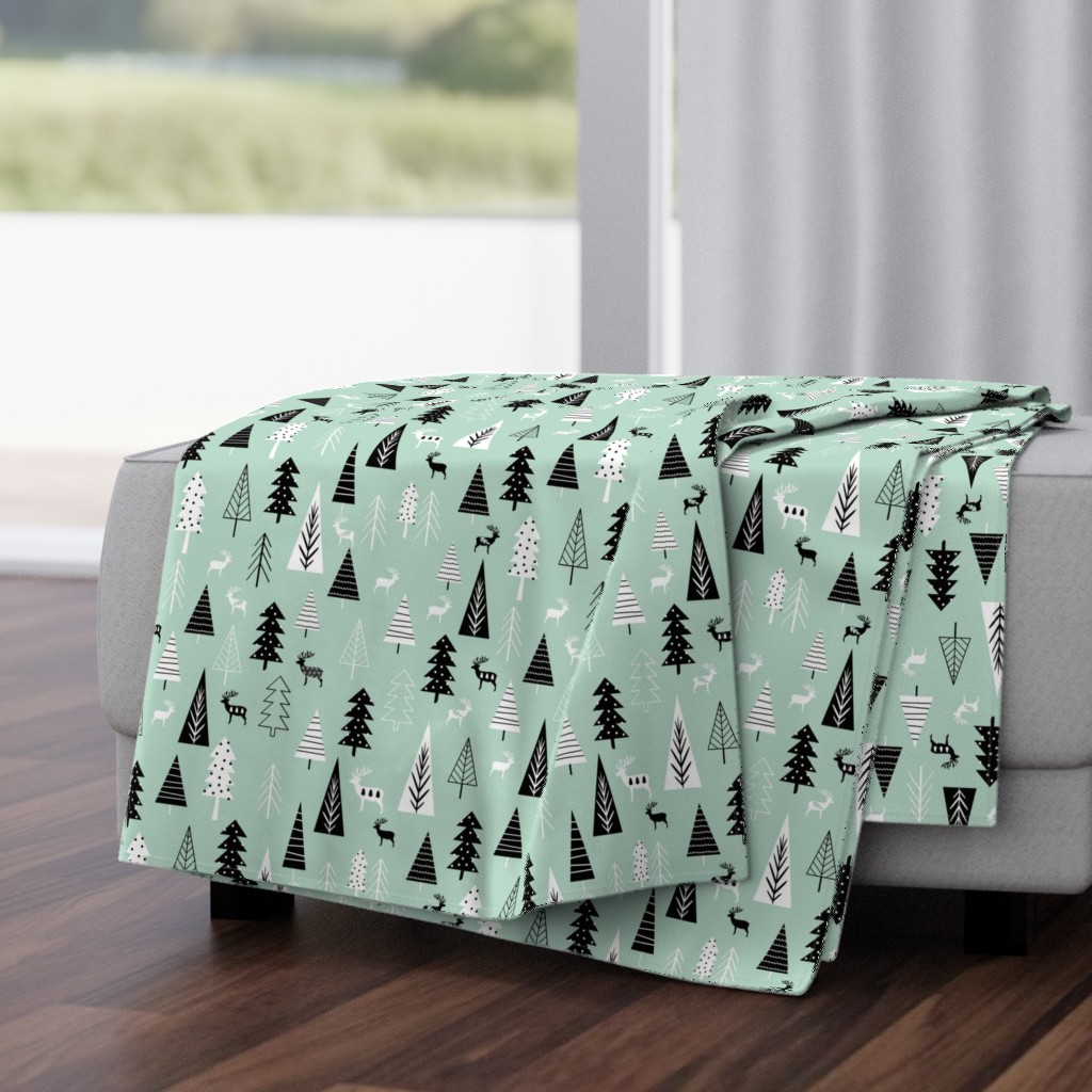 Black And White Christmas Trees On Mint