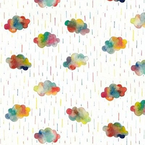 Hand Painted Watercolour Multi Coloured Rainclouds With Rain