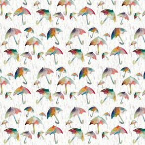 Hand Painted Watercolour Umbrellas With Multi Coloured Rain