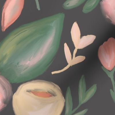 Peach Abstract Florals  on charcoal