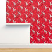 Adorable woodland reindeer and arrows christmas illustration kids pattern design in soft winter red