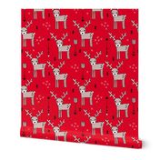 Adorable woodland reindeer and arrows christmas illustration kids pattern design in soft winter red