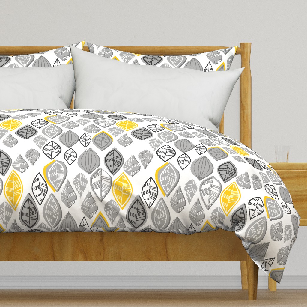 gray retro leaves with yellow touch vertical on white