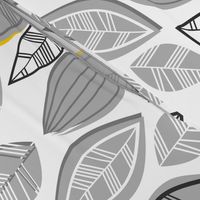 gray retro leaves with yellow touch vertical on white