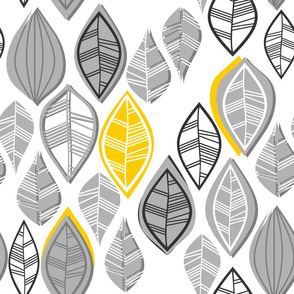 gray retro leaves with yellow touch vertical on white