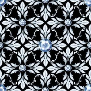 Silver luxury pattern with blue gems