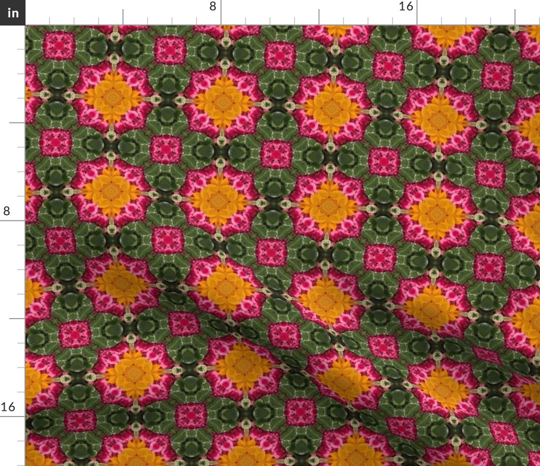 18-02e Kelly Green Hot Pink Sunflower Yellow Abstract Floral  Geometric _ Miss Chiff Designs 