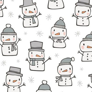 Winter Christmas Snowman & Snowflakes in Grey  on White